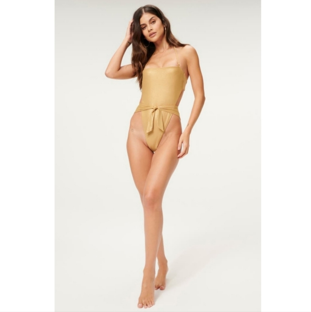 Good American Metallic Gold One-Piece Swimsuit